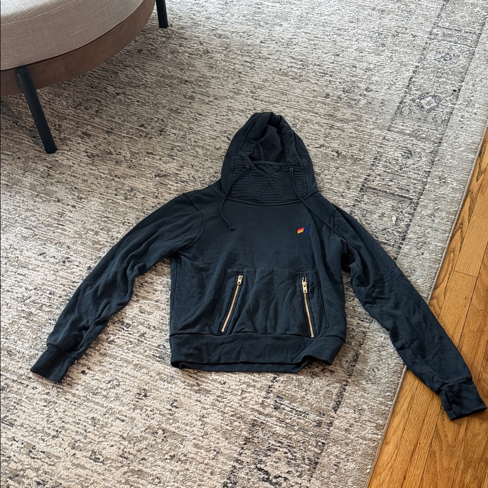 Aviator Nation Navy Blue Ninja Pullover Hoodie with Zipper Pockets